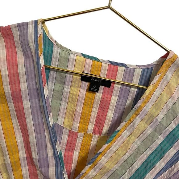 J. Crew Faux-Wrap Dress in Rainbow Gingham Midi Tiered Cotton Size 0 - Picture 4 of 10